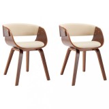 Scaune de bucatarie, 2 buc, crem, lemn curbat &amp; piele ecologica