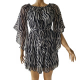 Rochie din voal cu imprimeu zebra, talie elastica si cordon detasabil, marime S M, Oem