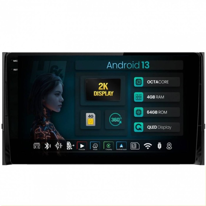 Navigatie 2K Skoda Kodiaq 4GB RAM Android 13 Octacore Slot Sim 4G DSP GPS Wi-FI Carplay Android Auto USB Bluetooth Waze Touchscreen 10.36 Inch