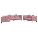Cumpara ieftin Set canapea cu perne, 3 piese, roz, catifea