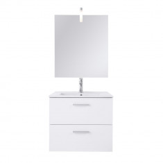 Baza mobilier suspendat cu Lavoar ceramic si oglinda cu iluminare GoodHome Slapton 60 cm, alb