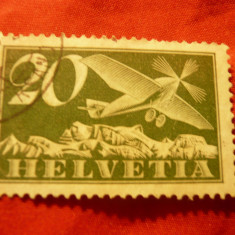Timbru Elvetia 1925 - Posta Aeriana - , val. 20C verde stampilat