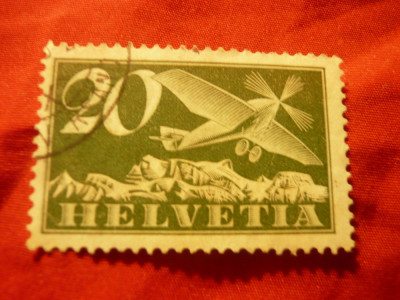 Timbru Elvetia 1925 - Posta Aeriana - , val. 20C verde stampilat foto