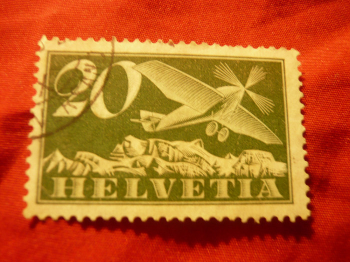 Timbru Elvetia 1925 - Posta Aeriana - , val. 20C verde stampilat