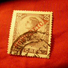 Timbru Portugalia -Azore 1910 - R.Manuel II supratipar Republica ,25r stamp.