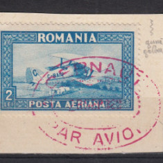 ROMANIA 1928 LP 80 C. RAIU FILIGRAN VERTICAL SERIE PE FRAGMENT STAMPILA CERNAUTI