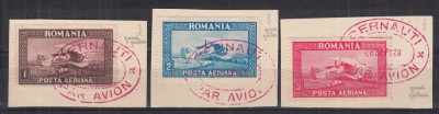 ROMANIA 1928 LP 80 C. RAIU FILIGRAN VERTICAL SERIE PE FRAGMENT STAMPILA CERNAUTI foto