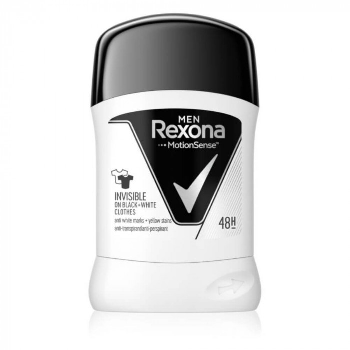 Deodorant Stick REXONA Invisible ON Black+White, 50 ml, Pentru Barbati, Protectie 48h, Deodorant Solid, Deodorante Solide, Deodorant Solid Barbatii, D