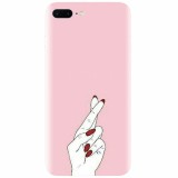 Husa silicon pentru Apple Iphone 7 Plus, Pink Finger Cross