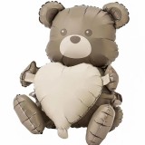 Balon din Folie Metalizata, Cyrax, Figurina Animata, Model Ursulet cu Inima, 65 x 65 cm, Ambalaj Individual, Pai Inclus, Umflare cu Aer sau Heliu, Mar
