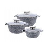 Set 3 oale marmorate 20cm, 24cm, 28cm, premium din aluminiu acoperite cu marmura, gri, Klausberg