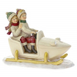 Figurina din rasina Children on a Snowmobile 18 cm x 14 cm