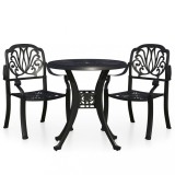 Set mobilier bistro, 3 piese, negru, aluminiu turnat