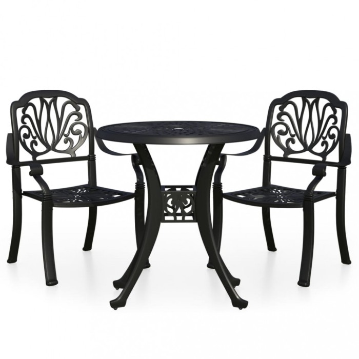 Set mobilier bistro, 3 piese, negru, aluminiu turnat
