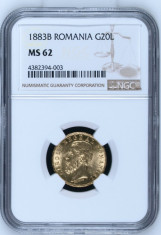Romania 20 Lei 1883 NGC MS62 Moneda Aur foto