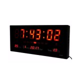 Ceas digital, 36 x 15 x 3 cm, afisaj LED, format 12/24, luminozitate automata, memorie setari, calendar, temperatura, alarma, Negru, General