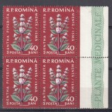 ROMANIA 1959 LP 485 a PLANTE MEDICINALE VALOAREA 40 BANI IN BLOC DE 4 TIMBRE CU EROAREA BAN IN LOC DE BANI STARE MNH