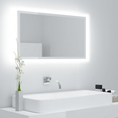 vidaXL Oglindă de baie cu LED, alb extralucios, 80x8,5x37 cm, acril foto