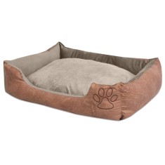 vidaXL Pat pentru c&acirc;ini cu pernă, bej, mărime XL, piele ecologică PU