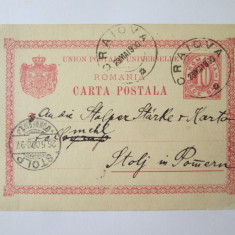 Carte postala tipografiata Dece Bani circulata 1900 Craiova-Stolp(Pomerania)