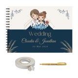 Set Album foto / GuestBook pentru nunta, Mire si Mireasa, personalizabil, A4 landscape, pix si dubluadeziv inclus, 3 piese, accesoriu nunta