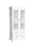 Vitrina living VMW2, 2 usi, 2 sertare, Pal melaminat, cu insertii MDF, Alb Antichizat