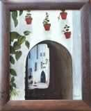 Cumpara ieftin Peisaj citadin medieval - pictură, semnată, Peisaje, Ulei, Realism