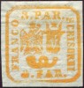 1862 , Lp 8 c , Principatele Unite 3 Parale portocaliu , hartie vargata- N.G., Nestampilat