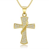 Colier MBrands cu pandantiv in forma de cruce cu cristale placat cu aur 18k