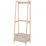 HOMCOM Cuier Hol, cu Rafturi, Design Natural din Lemn, 58x36x168 cm | Aosom Romania