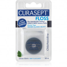 Curasept Dental Tape Waxed Classic Black bandă dentară cerată antibacterial Mint 50 m