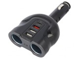 &Icirc;ncărcător Auto USB A x3, USB C Power Delivery Negru