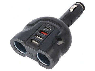 &amp;Icirc;ncărcător Auto USB A x3, USB C Power Delivery Negru foto