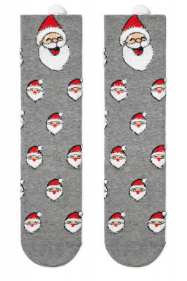 Șosete haioase bumbac, model Moș Crăciun cu pompon, DiWaRi 447 - Gri, 27-29 (42-45) foto