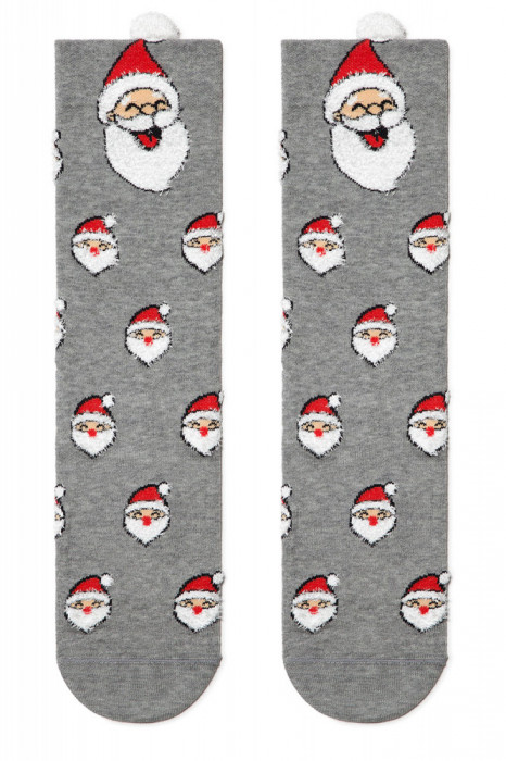 Șosete haioase bumbac, model Moș Crăciun cu pompon, DiWaRi 447 - Gri, 27-29 (42-45)