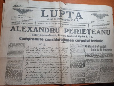 ziarul lupta 15 decembrie 1914-organ al functionarilor CFR foto