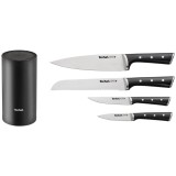 Set de 4 cutite cu suport Tefal Ice Force, cutite universale de 20 si 11 cm, cutit paine 20 cm, cutit curatare 9 cm, inox, compatibil cu masina de spa
