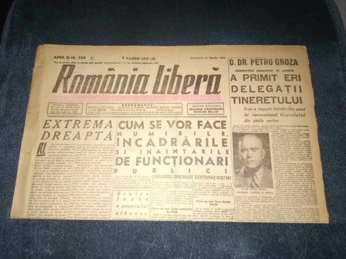 ZIAR ROMANIA LIBERA 31 MARTIE 1946