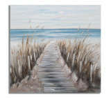 Tablou decorativ Beach, Mauro Ferretti, 100x100 cm, pictat manual, canvas/lemn de pin