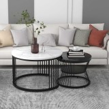 Set 2 Mese de Cafea Moderne cu &Icirc;mbinare, Negru+Alb | Aosom Romania