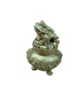 Statuieta broască r&acirc;ioasă cu vasul bogăției din rășină 8 cm