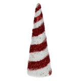 Ornament Brad Crăciun, Con, Spumă, Tinsel Roșu și Alb, Diametru 8cm, &Icirc;nălțime 25.5cm, Oem