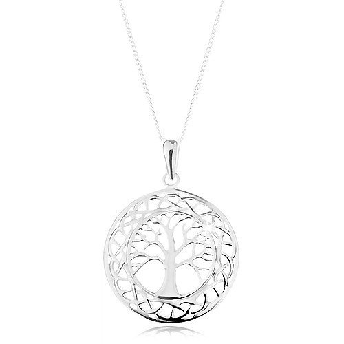 Colier din argint 925, pandantiv pe lanț - cerc decupat, copac ramificat