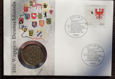 GERMANIA DEMOCRATA-DDR - FDC SI MONEDA 10 MARK 1989, 40 ANI GERMANIA DE EST, UNC foto