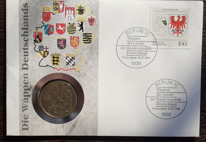 GERMANIA DEMOCRATA-DDR - FDC SI MONEDA 10 MARK 1989, 40 ANI GERMANIA DE EST, UNC