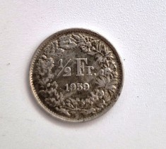 ELVETIA 1/2 francs 1959 _ moneda argint AG. 835 _ km # 23