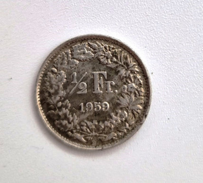 moneda argint _ Elvetia 1/2 franc 1959 _ AG .835 _ km # 23 foto