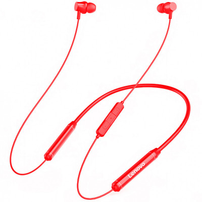 Casti Bluetooth Lenovo QE08 IPX5 Waterproof 9D Audio, Neckband, Rosii foto