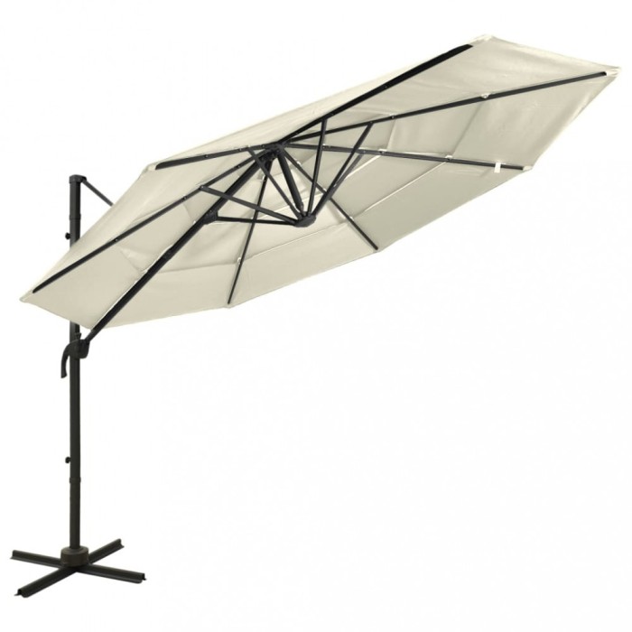Gossi umbrela de soare 4 niveluri, stalp de aluminiu, nisipiu, 3x3 m