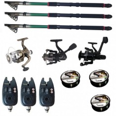 Set pescuit sportiv cu 3 lansete de 3 m Gold Shark, 3 mulinete, 3 senzori si 3 gute foto